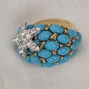 KJL Faux Turquoise and Gold Starfish Ring